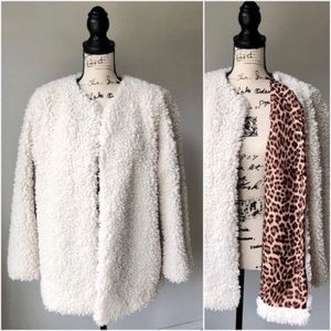 Band Of Gypsies NWT White Teddy Animal Print Coat Jacket Boho Winter Medium